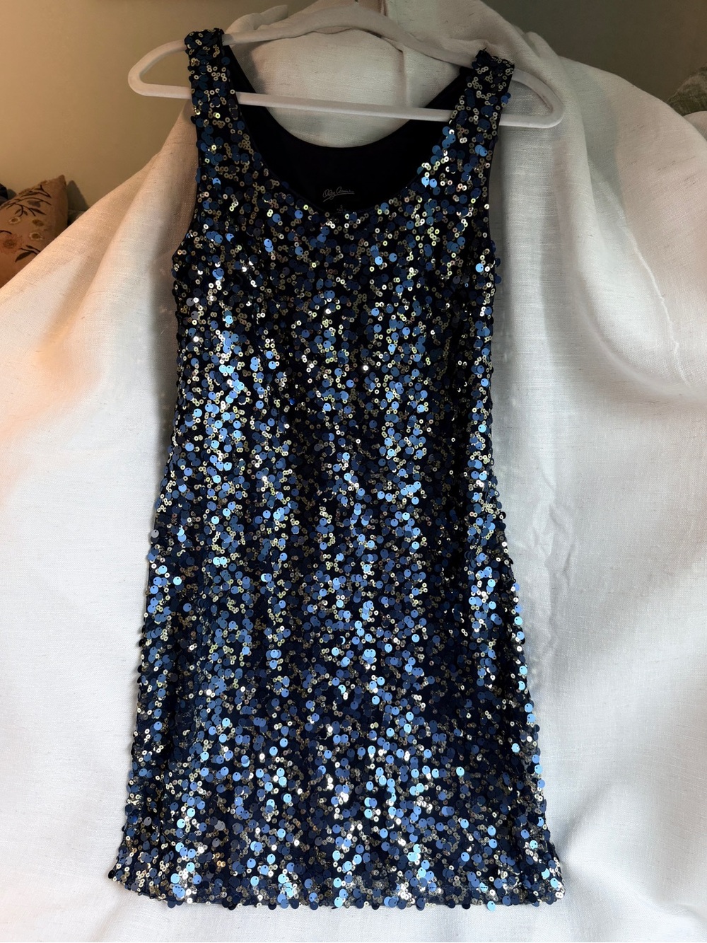 Oleg Cassini Navy Blue Sequin Cocktail Mini Dress Size 2